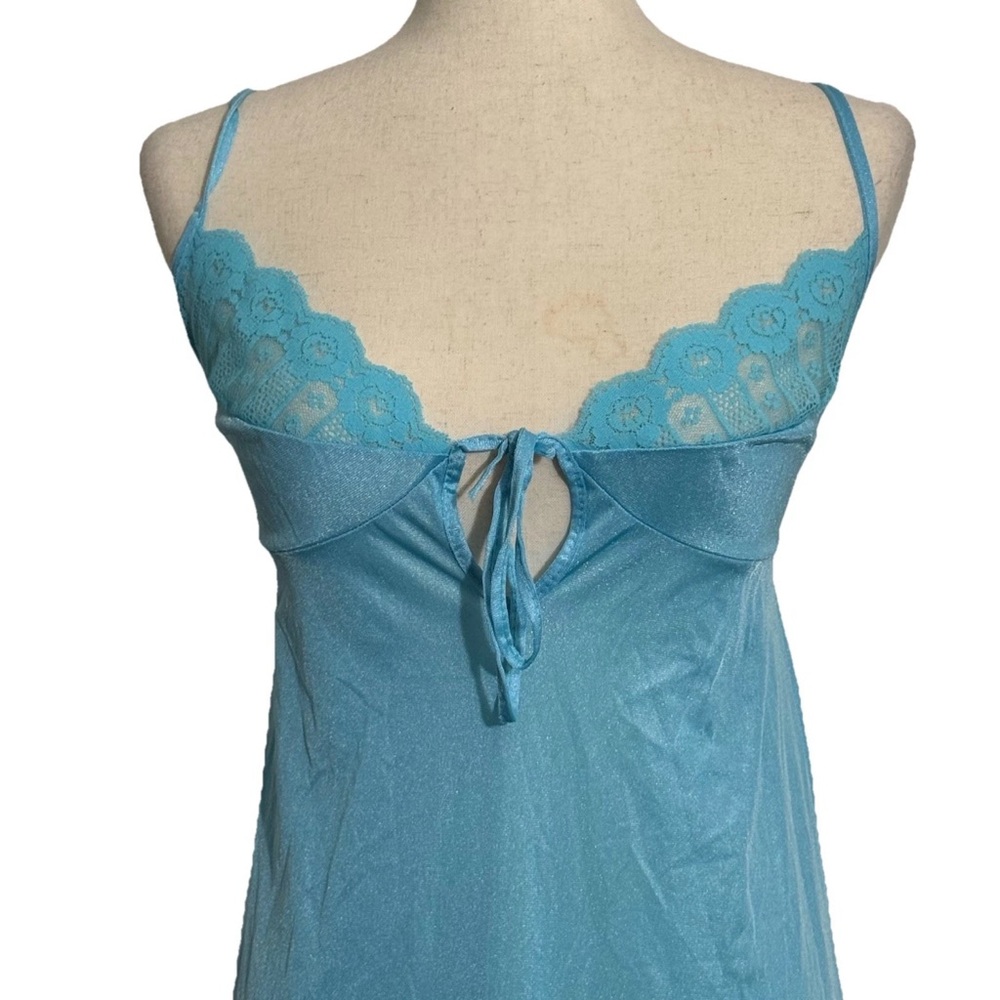 Vintage Light Blue Nightgown with lace and front tie Tags Removed